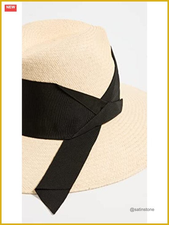 Woven Straw Sun Hat with UPF 50, Pinched Crown, Oversized Grosgrain Band